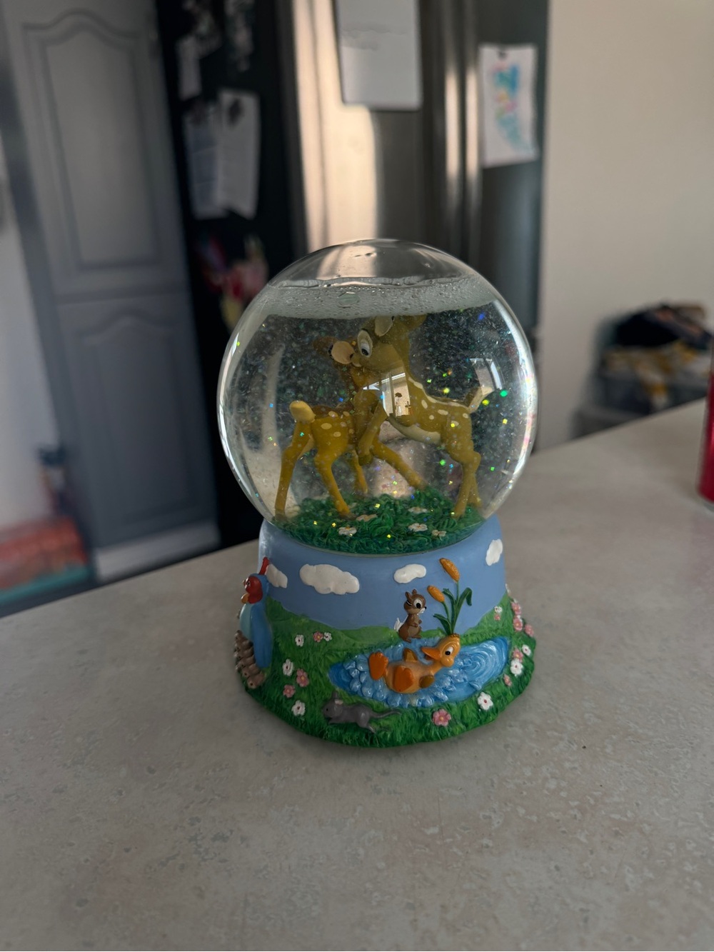 Disney Yellow Bambi Snow Globe with Blue Base